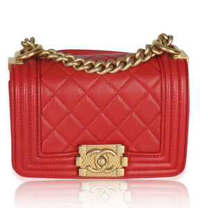 Chanel Red Quilted Lambskin Mini Boy Bag
